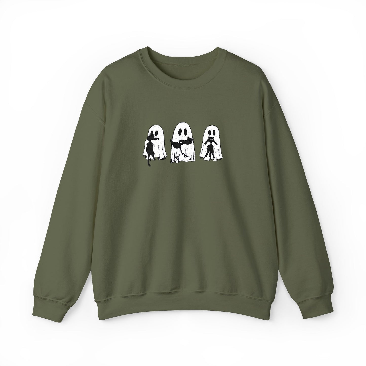 Cat Lover Ghost Embroidered Sweatshirt